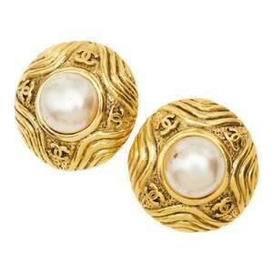 Chanel Vintage Pearl Earrings, Gold Plated, Women's.